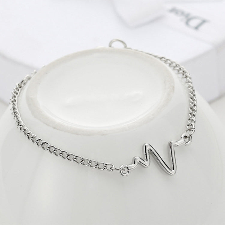 10 Peças Pulseira Simples de Personalidade Bileklik ECG Figura Relâmpago Pulseira de Frequência Cardíaca para Casais, preto, ouro, prateado