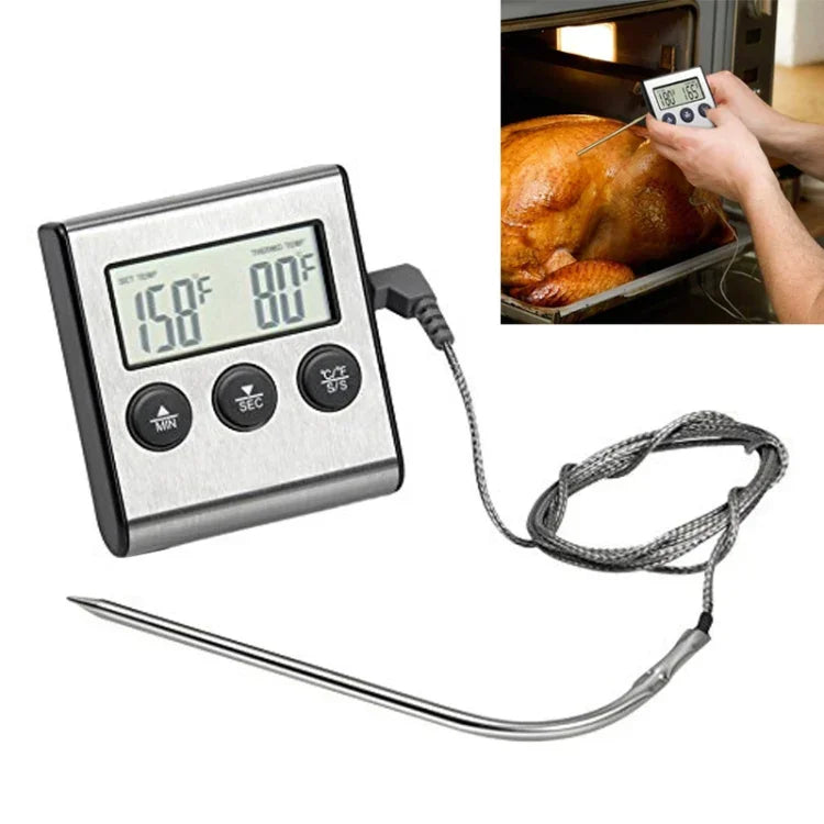Termómetro Digital de Forno para Cozinha, Sonda para Carne, BBQ, Temporizador, Ferramentas de Cozinha para Medir Temperatura de Água e Leite, Termómetro Digital de Forno