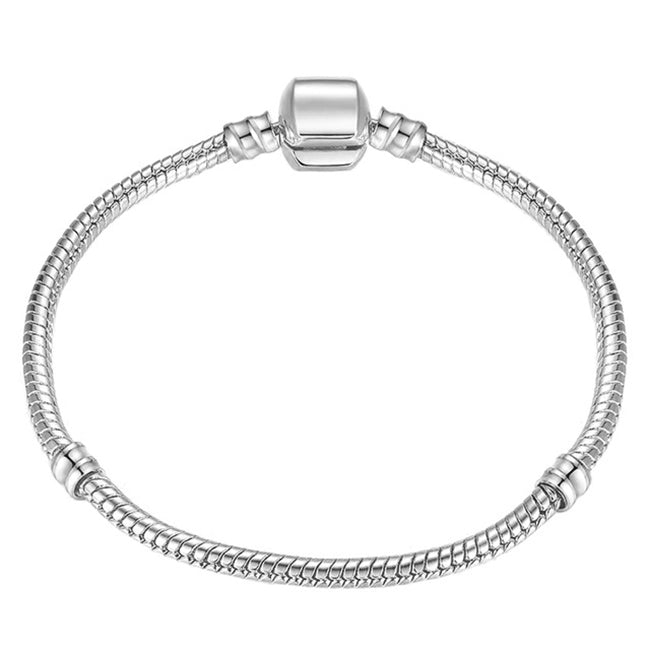Pulseira de Elos de Corrente de Cobra Prateada 17-21cm para Pulseira Pandora Charm Europeia, 19cm, 18cm, 20cm, 21cm