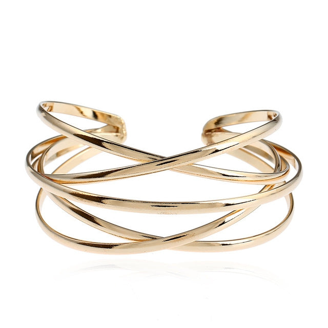 Pulseiras de Punho para Mulheres e Raparigas, Pulseiras de Moda, Ouro, Prateado, Preto Canhão, Vermelho Rosado, Colorido