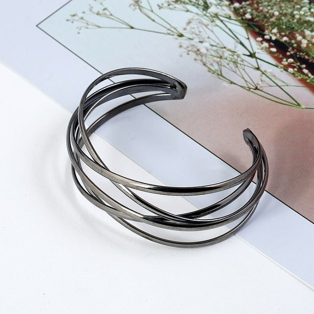 Pulseiras de Punho para Mulheres e Raparigas, Pulseiras de Moda, Ouro, Prateado, Preto Canhão, Vermelho Rosado, Colorido