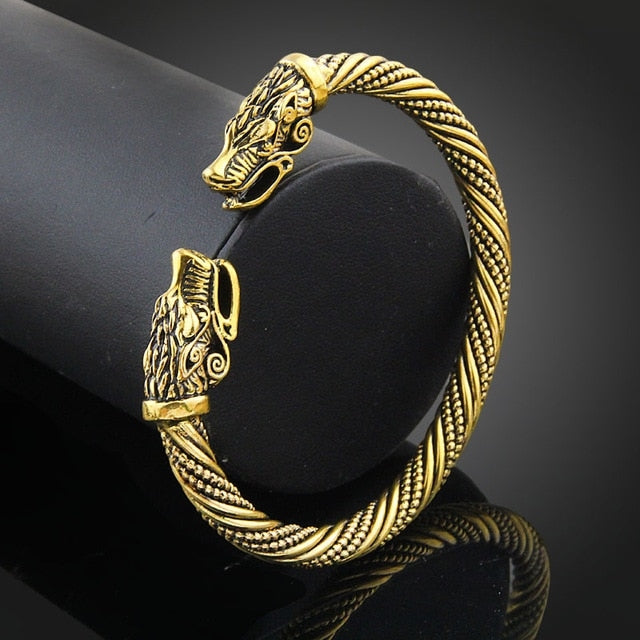 Pulseira de Pulso Masculina com Cabeça de Lobo Viking Acessórios de Moda