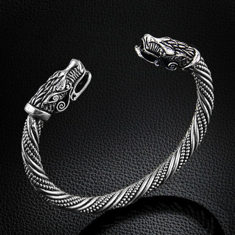 Pulseira de Pulso Masculina com Cabeça de Lobo Viking Acessórios de Moda