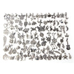 100 Peças de Charms de Pulseira Europeus em Cor Prata Antiga Joalharia de Moda DIY Feito à Mão