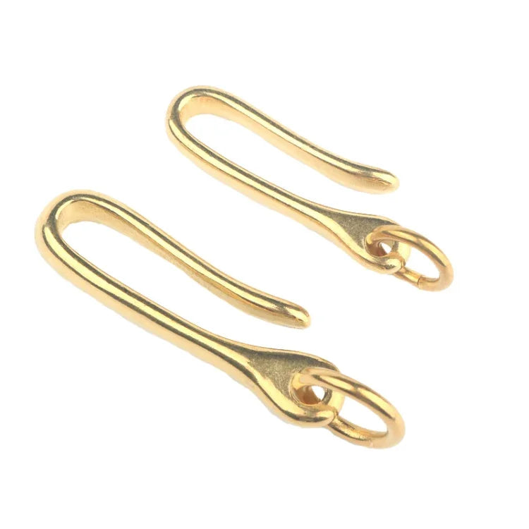 Chaveiro Retro de Latão Maciço com Anilha em U para Cinto, Corrente para Carteira, Gancho de Peixe, 6cm com Anilha de Cobre, 6cm sem Anilha de Cobre