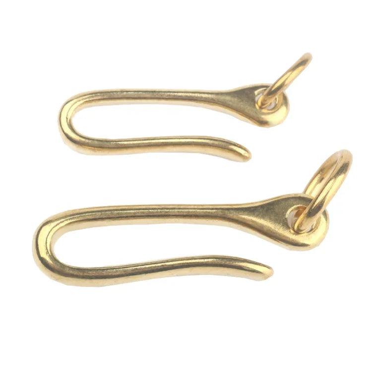 Chaveiro Retro de Latão Maciço com Anilha em U para Cinto, Corrente para Carteira, Gancho de Peixe, 6cm com Anilha de Cobre, 6cm sem Anilha de Cobre