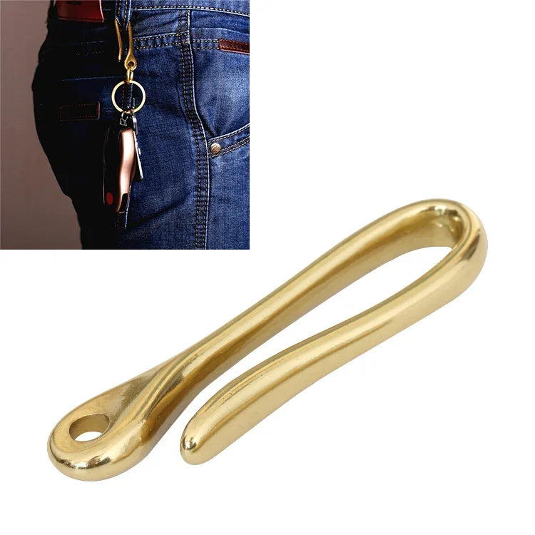 Chaveiro Retro de Latão Maciço com Anilha em U para Cinto, Corrente para Carteira, Gancho de Peixe, 6cm com Anilha de Cobre, 6cm sem Anilha de Cobre