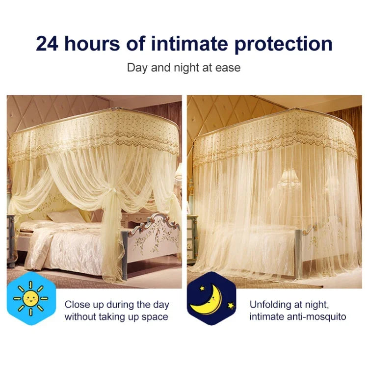 Rede Mosquiteira de Chão em Tubo de Aço Inoxidável com Três Portas em Forma de U, Super Espessa 32mm 2.0x2.2m