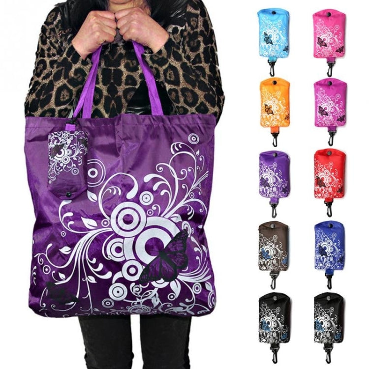 Saco de Compras Dobrável com Estampa de Borboleta e Flor em Tecido Oxford, Saco de Ombro Reutilizável, roxo, café, vermelho, vermelho rosa, vermelho púrpura, azul safira, azul céu, laranja, preto