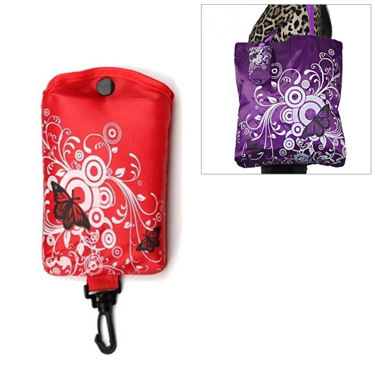 Saco de Compras Dobrável com Estampa de Borboleta e Flor em Tecido Oxford, Saco de Ombro Reutilizável, roxo, café, vermelho, vermelho rosa, vermelho púrpura, azul safira, azul céu, laranja, preto