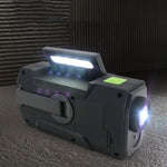 Lanterna LED multifuncional com manivela manual, energia solar, rádio FM de banda completa, lâmpada de secretária com alarme, versão US NOAA