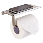 Suporte de Papel Higiénico Brilhante em Aço Inoxidável com Prateleira para Telemóvel, Suporte de Papel Higiénico Brilhante