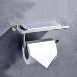 Suporte de Papel Higiénico Brilhante em Aço Inoxidável com Prateleira para Telemóvel, Suporte de Papel Higiénico Brilhante