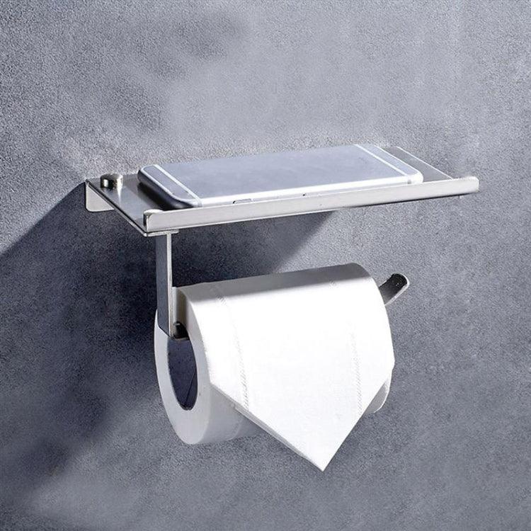 Suporte de Papel Higiénico Brilhante em Aço Inoxidável com Prateleira para Telemóvel, Suporte de Papel Higiénico Brilhante