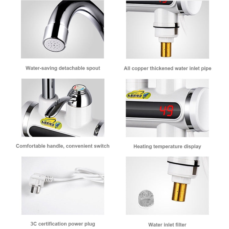 Aquecedor de Água Elétrico Instantâneo de Cozinha 220V Sem Reservatório Torneira Elétrica com Display de Temperatura, Água por Baixo, Água pela Lateral