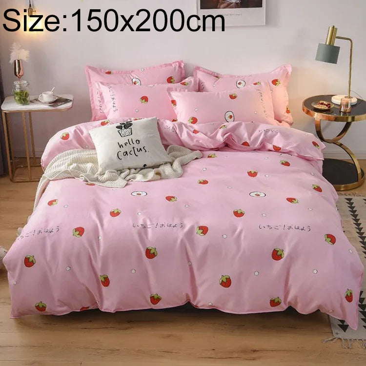 Conjunto de Cama de Algodão Simples com Quatro Peças: Edredão, Lençol e Fronha, 150x200cm