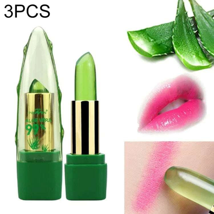 3 PCS PNF Batom Hidratante Natural de Aloe Vera, Mudança de Cor com a Temperatura, Bálsamo Labial Mágico Rosa