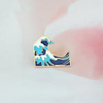 2 PCS Broche Ondas Azuis Esmalte Pin Fivela Broche de Metal Desenho Animado para Casaco, Jaqueta, Saco, Pin Distintivo, Joalharia do Mar, 2PCS Ondas
