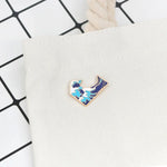 2 PCS Broche Ondas Azuis Esmalte Pin Fivela Broche de Metal Desenho Animado para Casaco, Jaqueta, Saco, Pin Distintivo, Joalharia do Mar, 2PCS Ondas