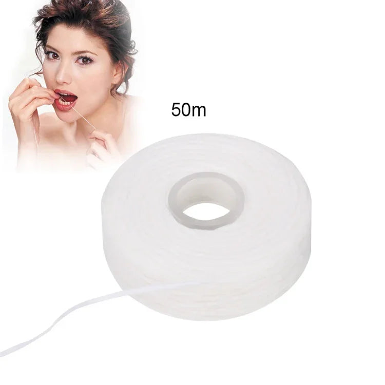 2 Peças Fio Dental 50m para Higiene Oral Limpeza dos Dentes com Cera e Sabor a Menta, Fio Dental em Carretel Palito