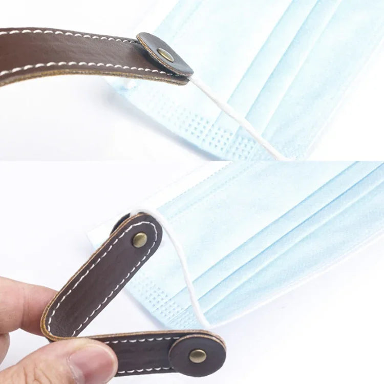 Máscara facial ajustável com cordão para orelhas, fivela extensora antiderrapante em couro PU