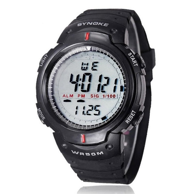 SYNOKE 61576 Relógio Desportivo LED à Prova de Água para Homens, Preto, Cinzento