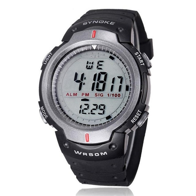 SYNOKE 61576 Relógio Desportivo LED à Prova de Água para Homens, Preto, Cinzento