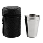 Conjunto de Copo Mini 4 em 1 em Aço Inoxidável para Caminhadas, Campismo e Viagens, Copo Portátil com Estojo de Couro, 30ML