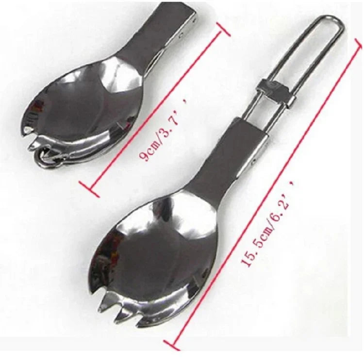 2 peças de talheres para campismo ao ar livre, garfo e colher em aço inoxidável, talheres para piquenique, spork dobrável