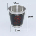 Conjunto de Copos de Viagem para Camping ao Ar Livre 4 em 1 70ml Talheres para Mesa Suprimentos para Piquenique Copo de Vinho Cerveja Canecas de Whisky Couro PU