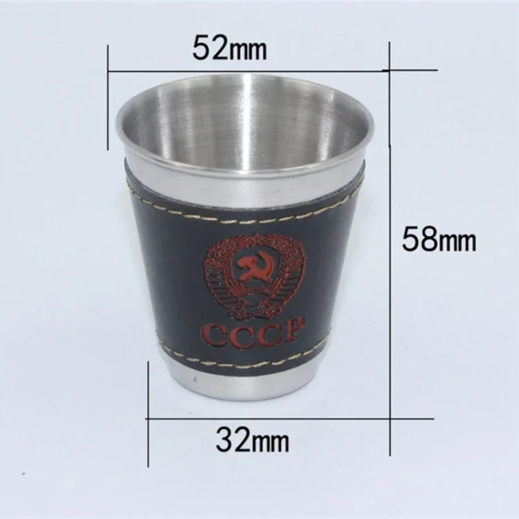 Conjunto de Copos de Viagem para Camping ao Ar Livre 4 em 1 70ml Talheres para Mesa Suprimentos para Piquenique Copo de Vinho Cerveja Canecas de Whisky Couro PU