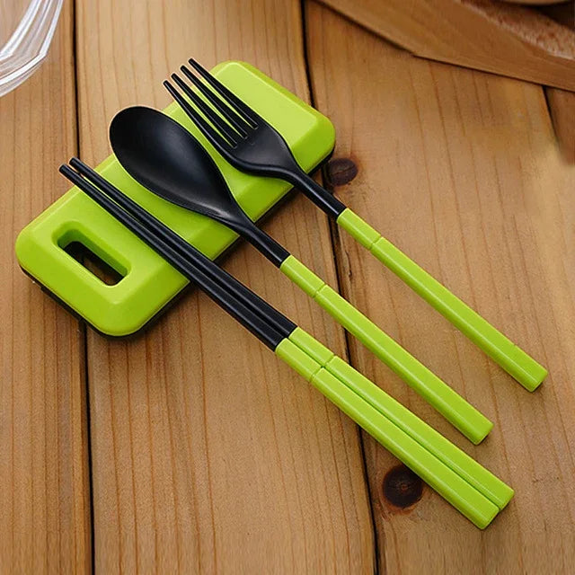 Conjunto de Talheres Dobráveis 3 em 1 em ABS com Garfo, Pauzinhos e Caixa de Armazenamento para Campismo, Caminhadas e Viagens