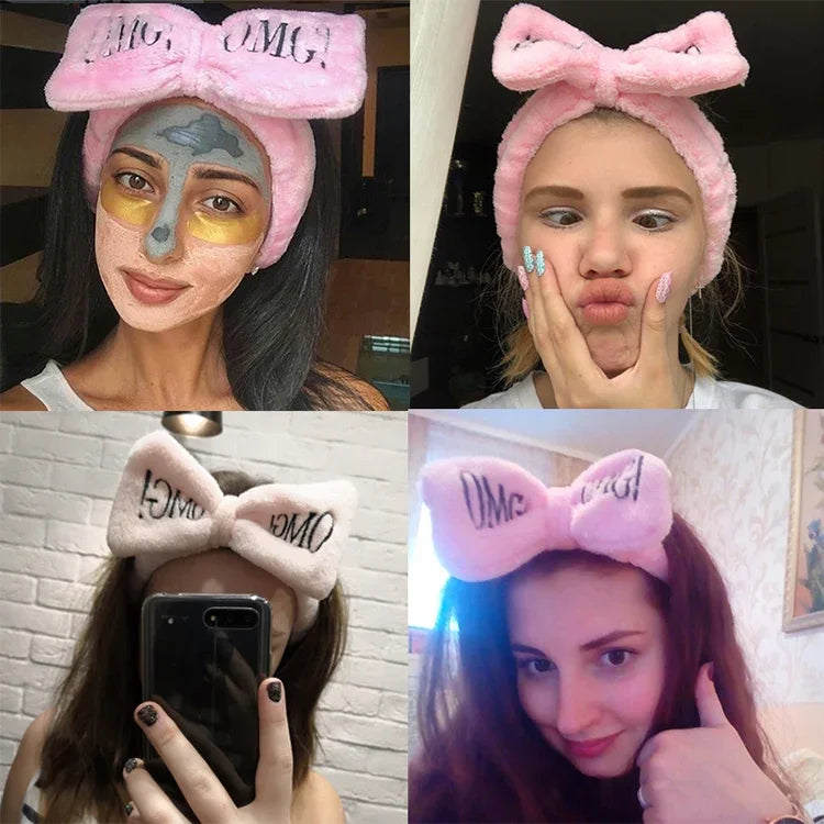 Faixas de Cabelo Femininas Novas com Letra "OMG" em Fleece Coral Laço Macio Acessórios de Cabelo Bonitos