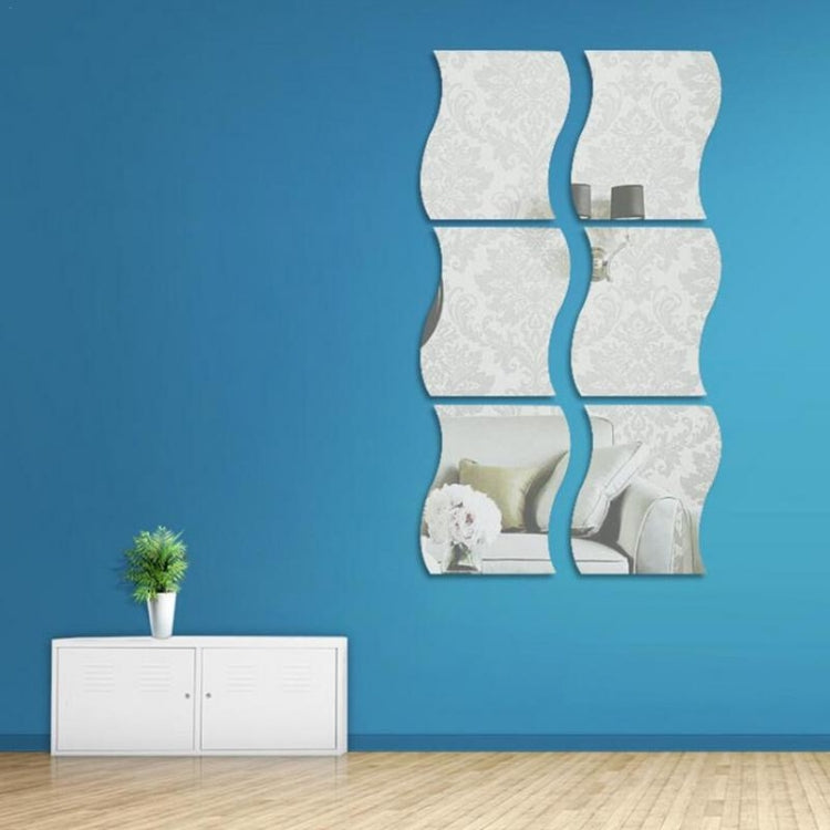 Espelho de Parede Acrílico Estilo Onda DIY com Adesivo de Vidro Removível, Espelho de Maquilhagem para Quarto e Decoração, Espelho de Parede Acrílico