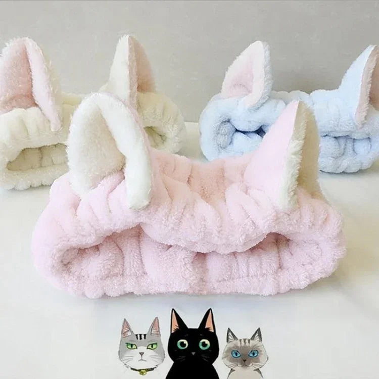 Faixas de Cabelo Elásticas com Orelhas de Gato Bonitas para Mulheres e Meninas Maquilhagem Lavagem de Rosto Faixa de Cabelo Máscara Facial Acessório para Cabelo