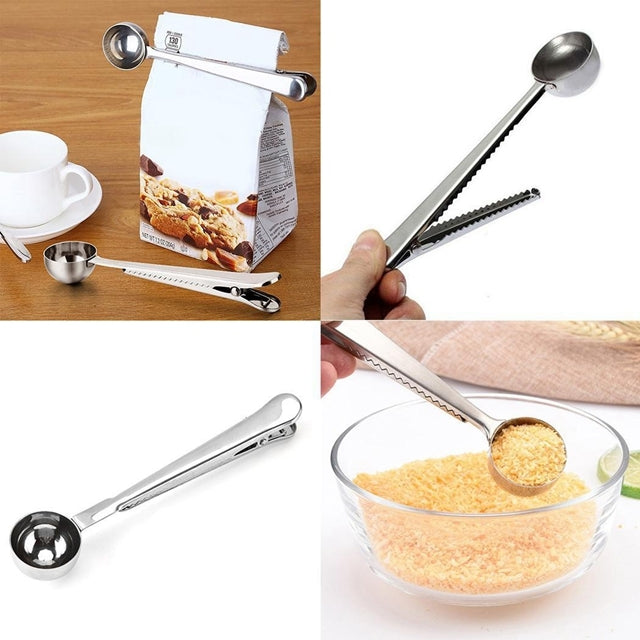 Colher multifuncional para café com clipe, copo medidor de chá e café em aço inoxidável, colher para café, colher para café (prateada), colher para café (dourada), colher para café (preta), colher para café (ouro rosa)
