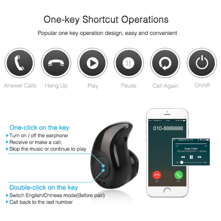 Auricular Bluetooth Sem Fios Mini S530 In-ear Desportivo para Smartphone, com Microfone