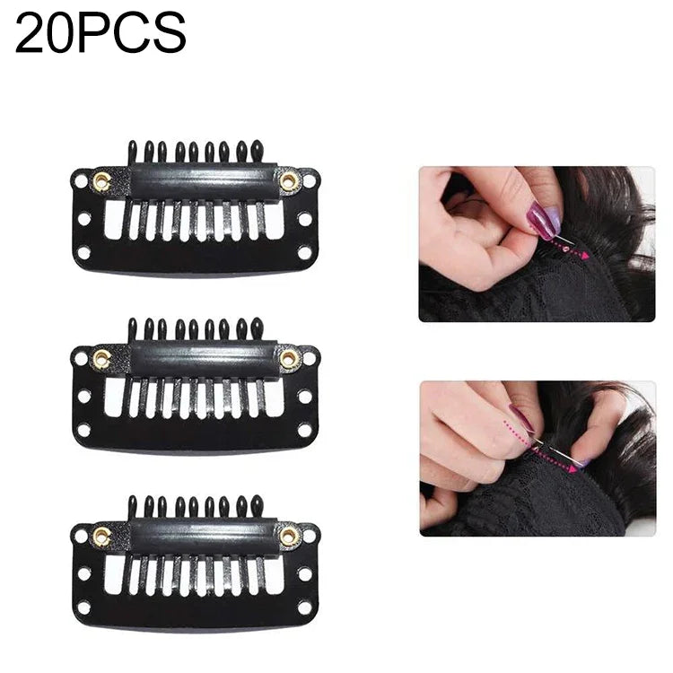 20 PCS 32mm 9-dentes Grampos de Extensão de Cabelo Clips de Metal com Fundo de Silicone