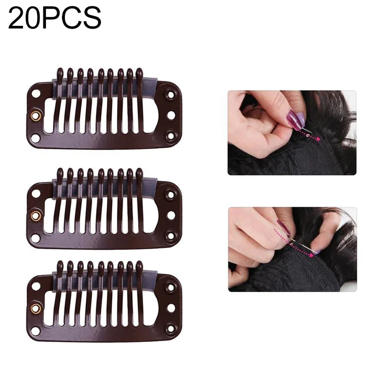 20 PCS 32mm 9-dentes Grampos de Extensão de Cabelo Clips de Metal com Fundo de Silicone