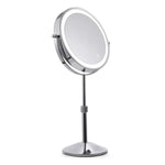 Espelho de maquilhagem LED redondo de secretária, duplo lado, luminoso, espelho ampliador ajustável, plano + ampliação 3x (18 cm recarregável), plano + ampliação 5x (18 cm recarregável), plano + ampliação 7x (18 cm recarregável)