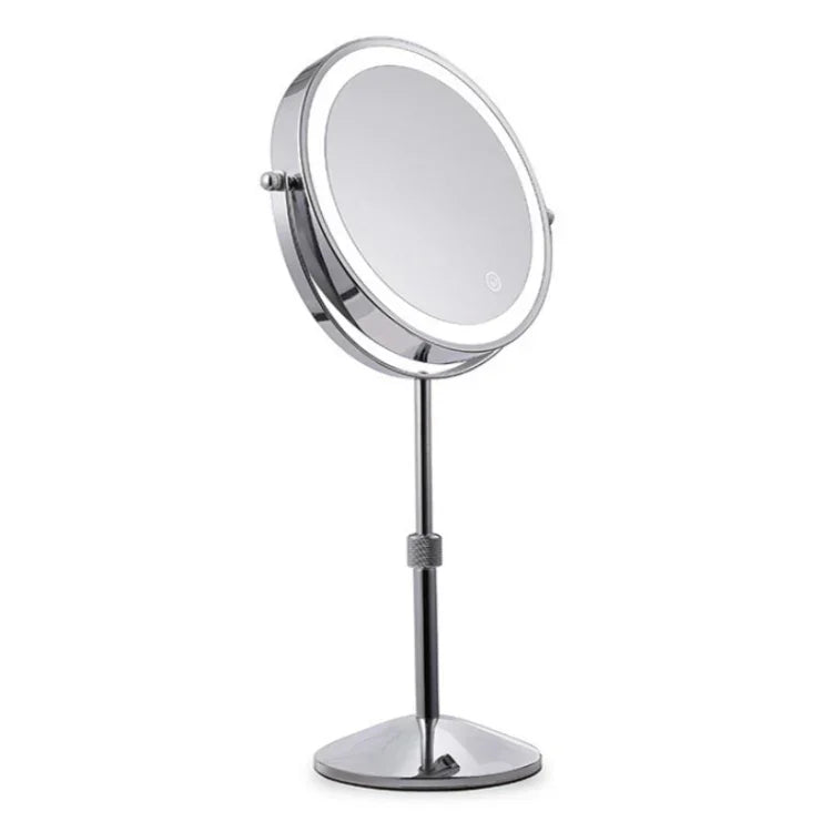 Espelho de maquilhagem LED redondo de secretária, duplo lado, luminoso, espelho ampliador ajustável, plano + ampliação 3x (18 cm recarregável), plano + ampliação 5x (18 cm recarregável), plano + ampliação 7x (18 cm recarregável)