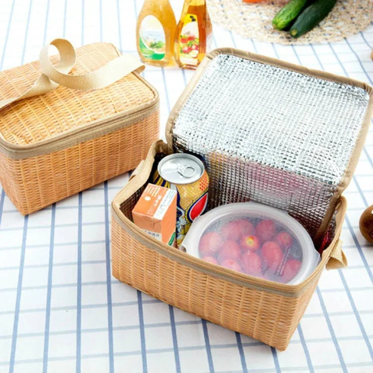 Outdoor Camping Picnic Bag Wicker Picnic Basket Case Thermal Lunch Storage Box
