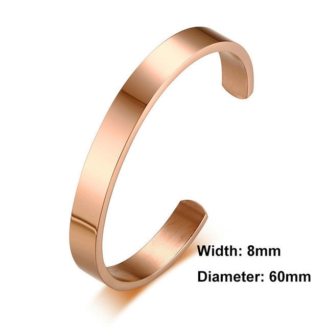 Pulseira bracelete de superfície em aço inoxidável de 8mm de largura para mulheres e homens, ouro rosa, prata, preto, dourado