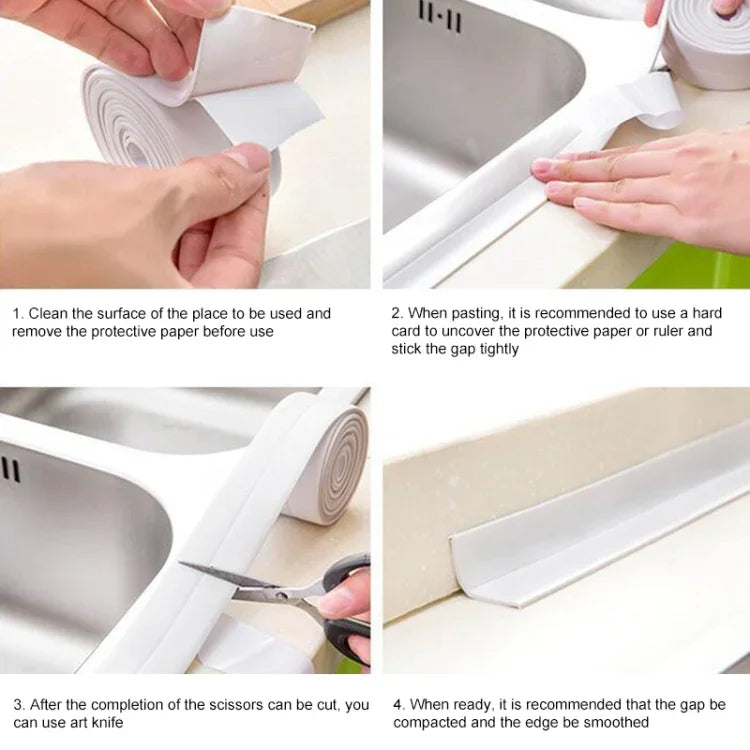 Fita Adesiva Durável em PVC Impermeável e Anti-mofo para Cozinha e Casa de Banho, Fita de Vedação para Paredes, 3.8cm x 3.2m, 2.2cm x 3.2m