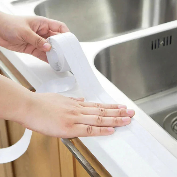 Fita Adesiva Durável em PVC Impermeável e Anti-mofo para Cozinha e Casa de Banho, Fita de Vedação para Paredes, 3.8cm x 3.2m, 2.2cm x 3.2m