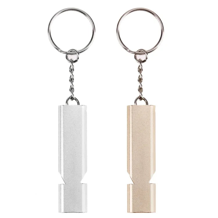 Apito de Sobrevivência Portátil Mini 120db com Duplo Tubo, Alta Frequência para Camping e Caminhadas, Apito de Emergência de Dupla Frequência com Chaveiro, 3 Peças Prateadas, 3 Peças Douradas