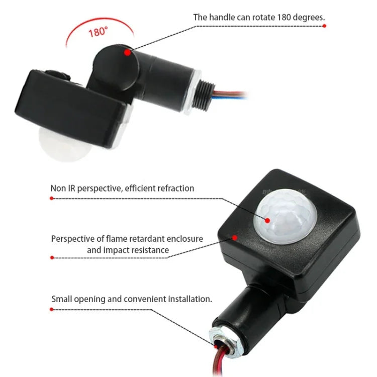 Interruptor de Holofotes de Parede com Detector Automático de Movimento PIR por Infravermelhos, 10mm, 12mm