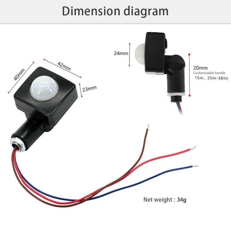 Interruptor de Holofotes de Parede com Detector Automático de Movimento PIR por Infravermelhos, 10mm, 12mm