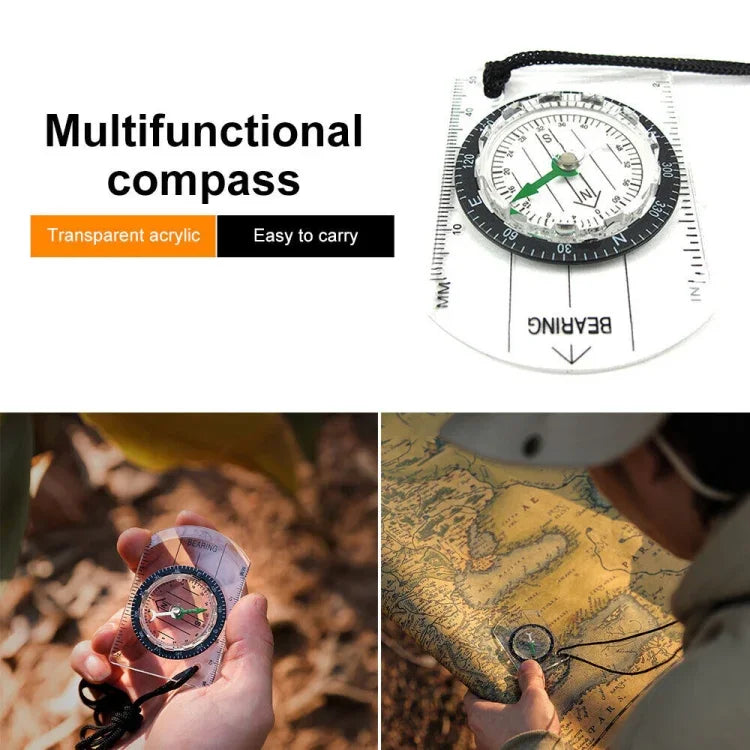 Mini Bússola Profissional com Régua de Escala de Mapa Multifuncional para Caminhadas, Camping e Sobrevivência ao Ar Livre, Mini