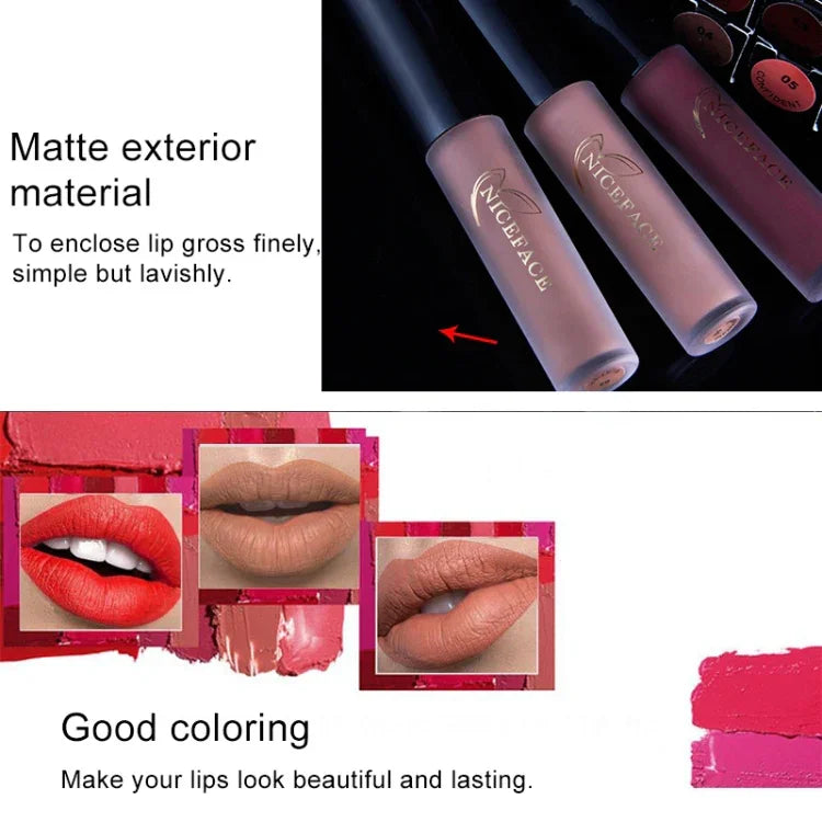 Gloss labial nude mate, batom líquido impermeável, maquilhagem labial hidratante de longa duração, cosméticos, 01, 02, 03, 04, 05, 06, 07, 08, 09, 10, 11, 12, 13, 14, 15, 16, 17, 19, 20, 21, 22, 23, 24